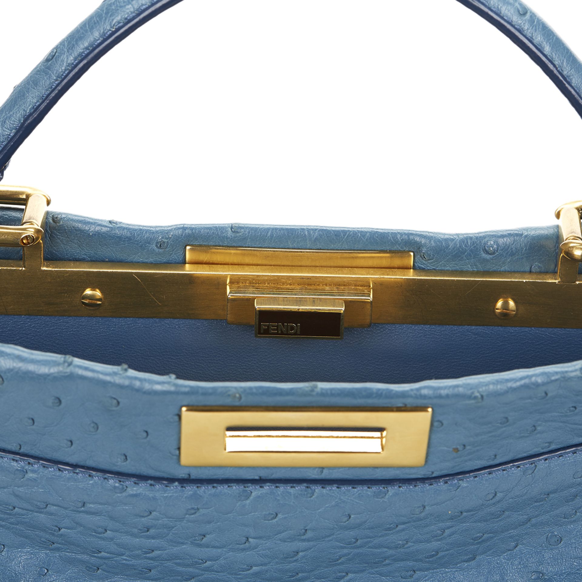 Fendi Blue Ostrich Leather Small Peekaboo - Image 7 of 12