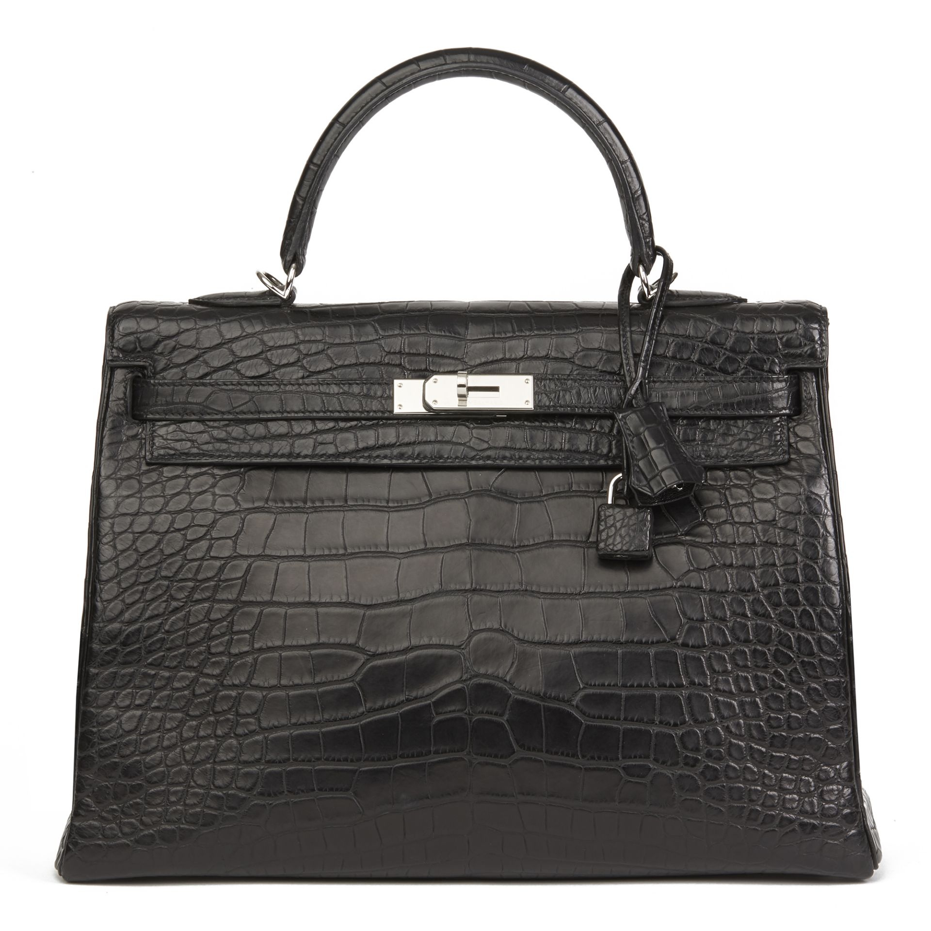 Black Matte Mississippiensis Alligator Leather Kelly 35cm Retourne