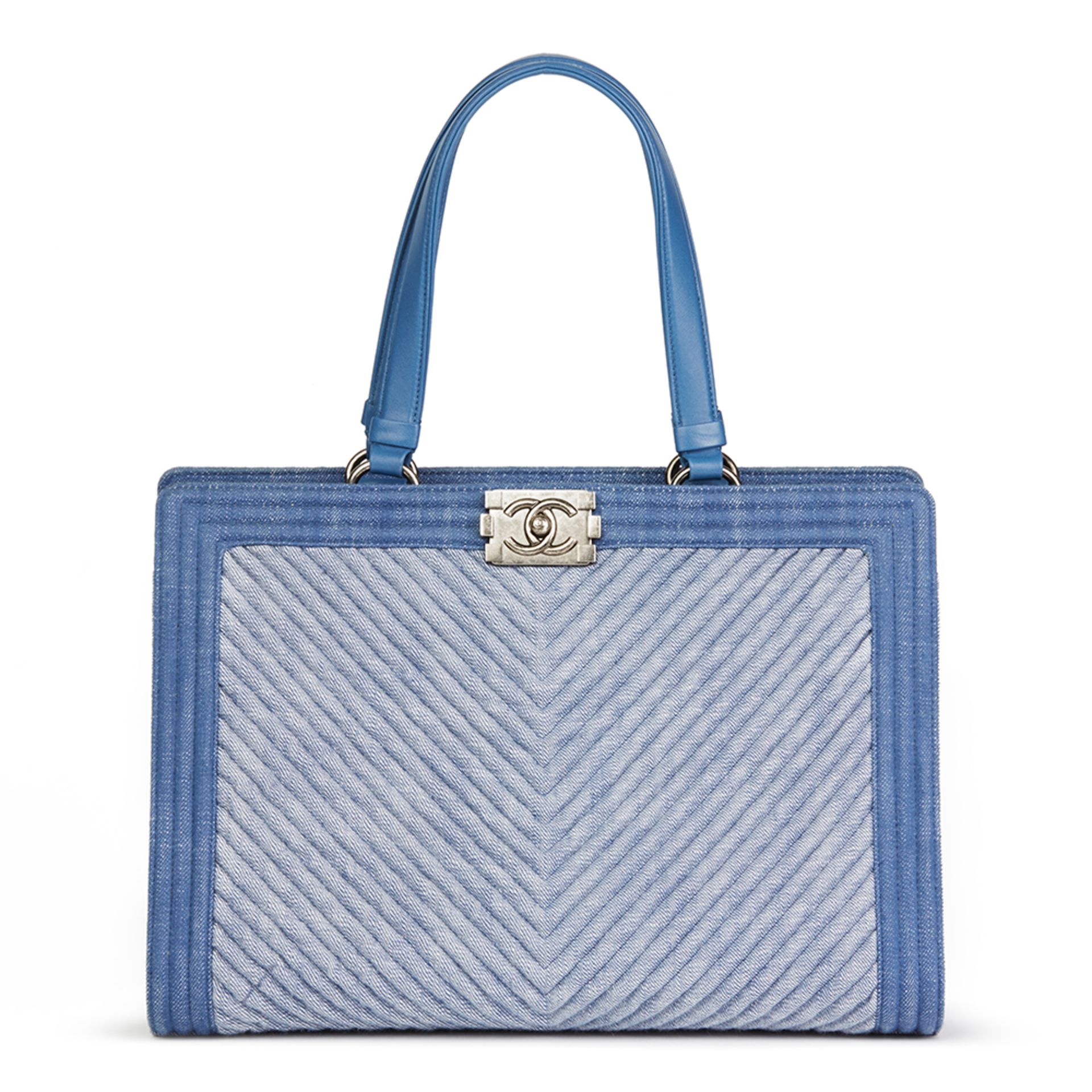 Chanel Blue Chevron Quilted Denim Le Boy Tote