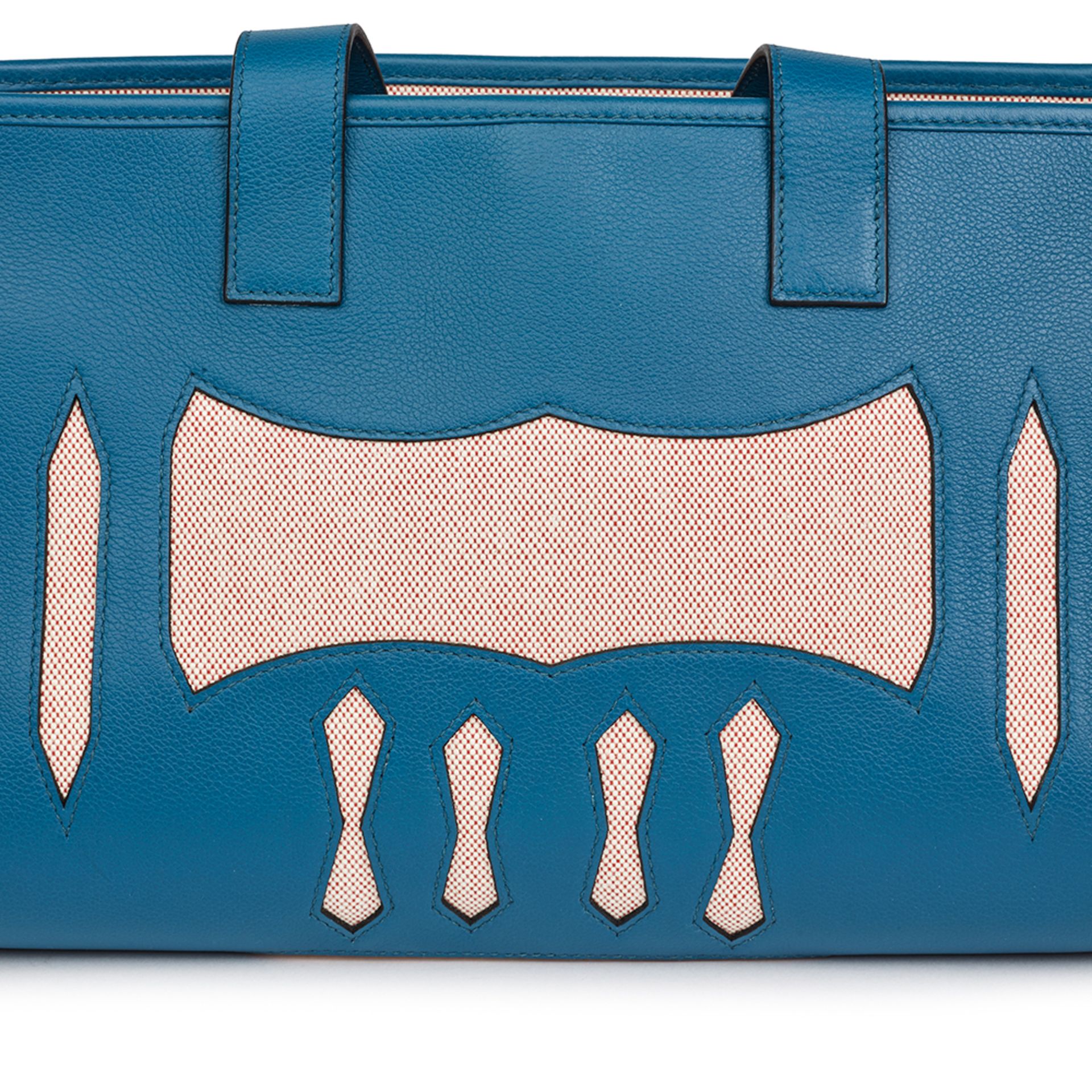 Hermés Blue De Prusse Evercolour Leather & Geranium Toile Petit H PM Skeleton Tote - Image 9 of 9