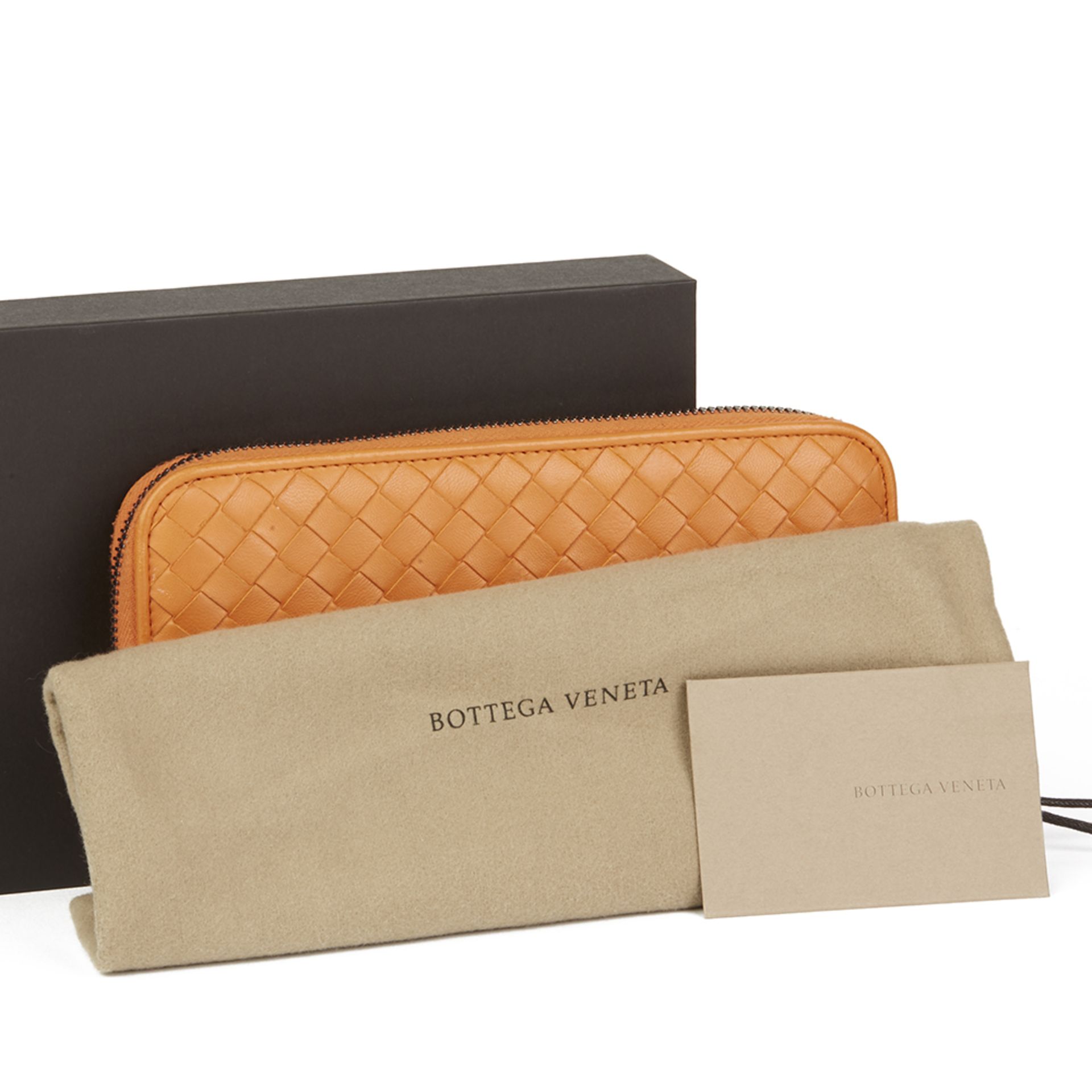 Bottega Veneta Orange Woven Calfskin Leather Zip Around Wallet - Image 2 of 10