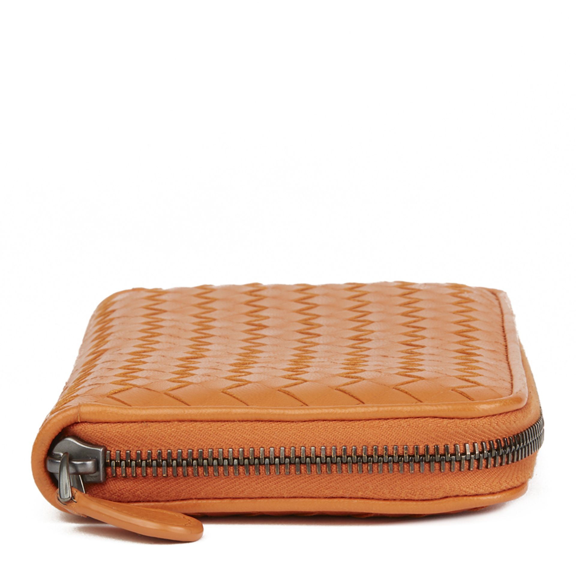 Bottega Veneta Orange Woven Calfskin Leather Zip Around Wallet - Image 10 of 10