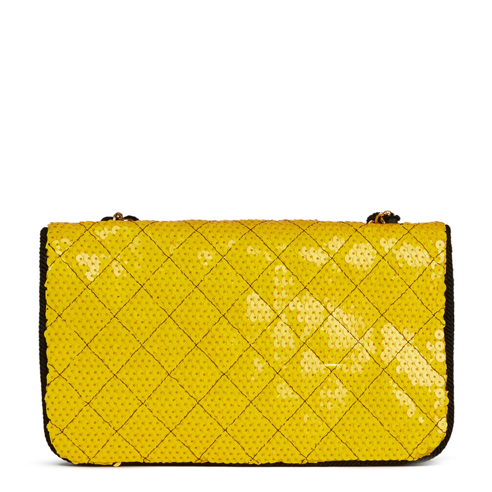 Chanel Yellow Quilted Sequin & Black Fabric Embellished Vintage Classic Single Flap Bag - Image 10 of 12