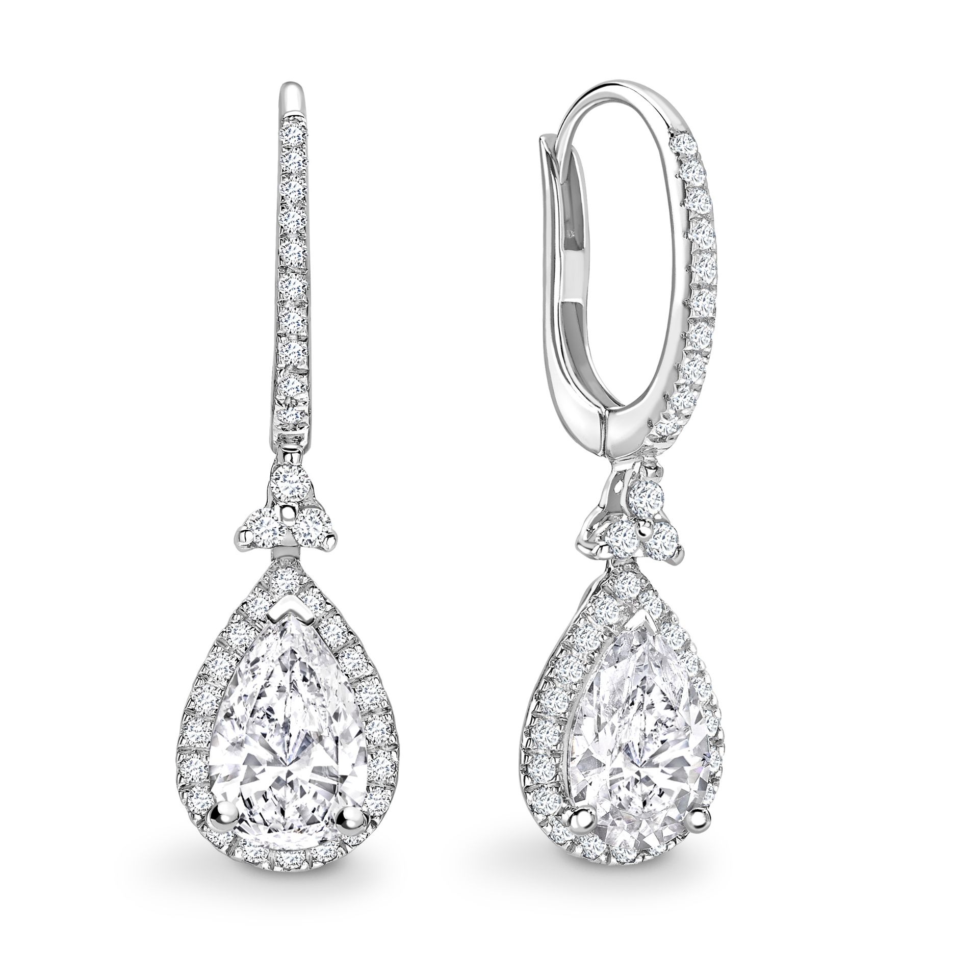 18ct White Gold Pear Shape Diamond With Halo Setting Earring 2.10 Carats