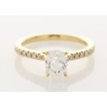 18ct Yellow Gold Single Stone Prong Set With Stone Set Shoulders Diamond Ring ( 1.01) 1.18