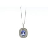 9ct White Gold Oval Tanzanite And Diamond Cluster Pendant 0.28