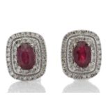 9ct White Gold Oval Diamond And Ruby Cluster Diamond Earring 0.35
