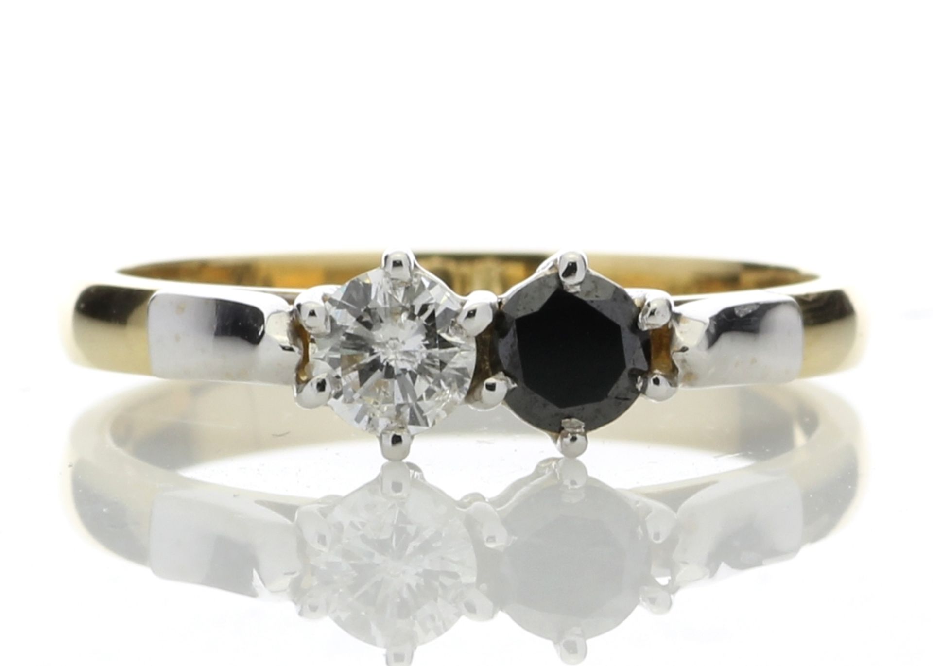 18ct Two Stone Claw Set Diamond With Black Treated Stone Ring 0.50