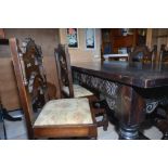 Jacobean Style Oak Refectory Table With Carved Derbyshire Chairs.