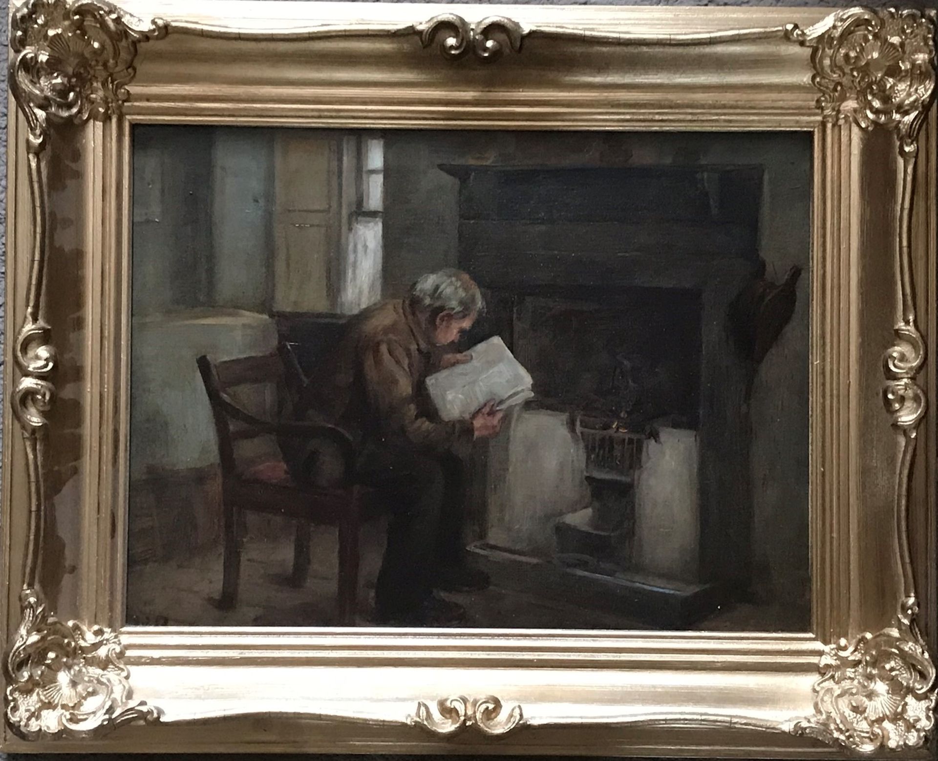 Reading by the Fire by Scottish artist Henry John Dobson RSW (1858-1928) Exhibited RSA and RA - Image 4 of 4