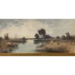 "Marshland" watercolour by A T Bazane (American 1846-1921)