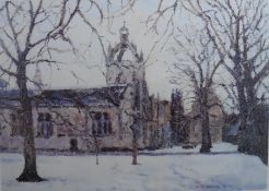 Winter time Kings College Aberdeen limited ed print by Scottish artist Nigel Grounds, bn 1962