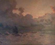 Sailing boat at Sunset by Scottish artist Alexander Frew Exhibited RA, RSA & GI