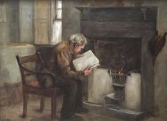 Reading by the Fire by Scottish artist Henry John Dobson RSW (1858-1928) Exhibited RSA and RA