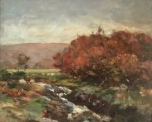 Sheep in Autum Landscape oil painting by Scottish artist David Fulton,1848-1930 Ex R.S.A, R.S.W