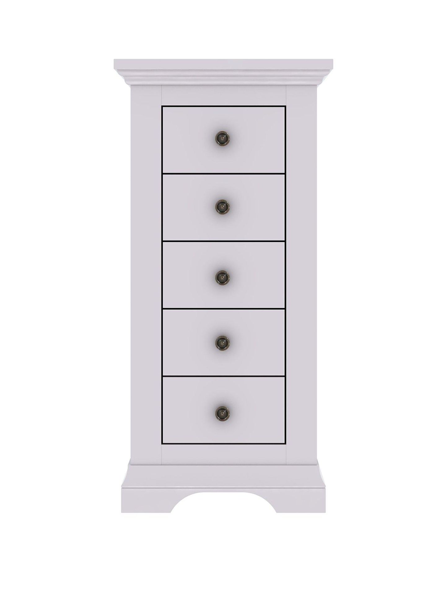 Boxed Item Ideal Home Normandy 5 Drawers Solid Oak Narrow Chest [Grey] 117X53X41Cm Rrp:£378.0