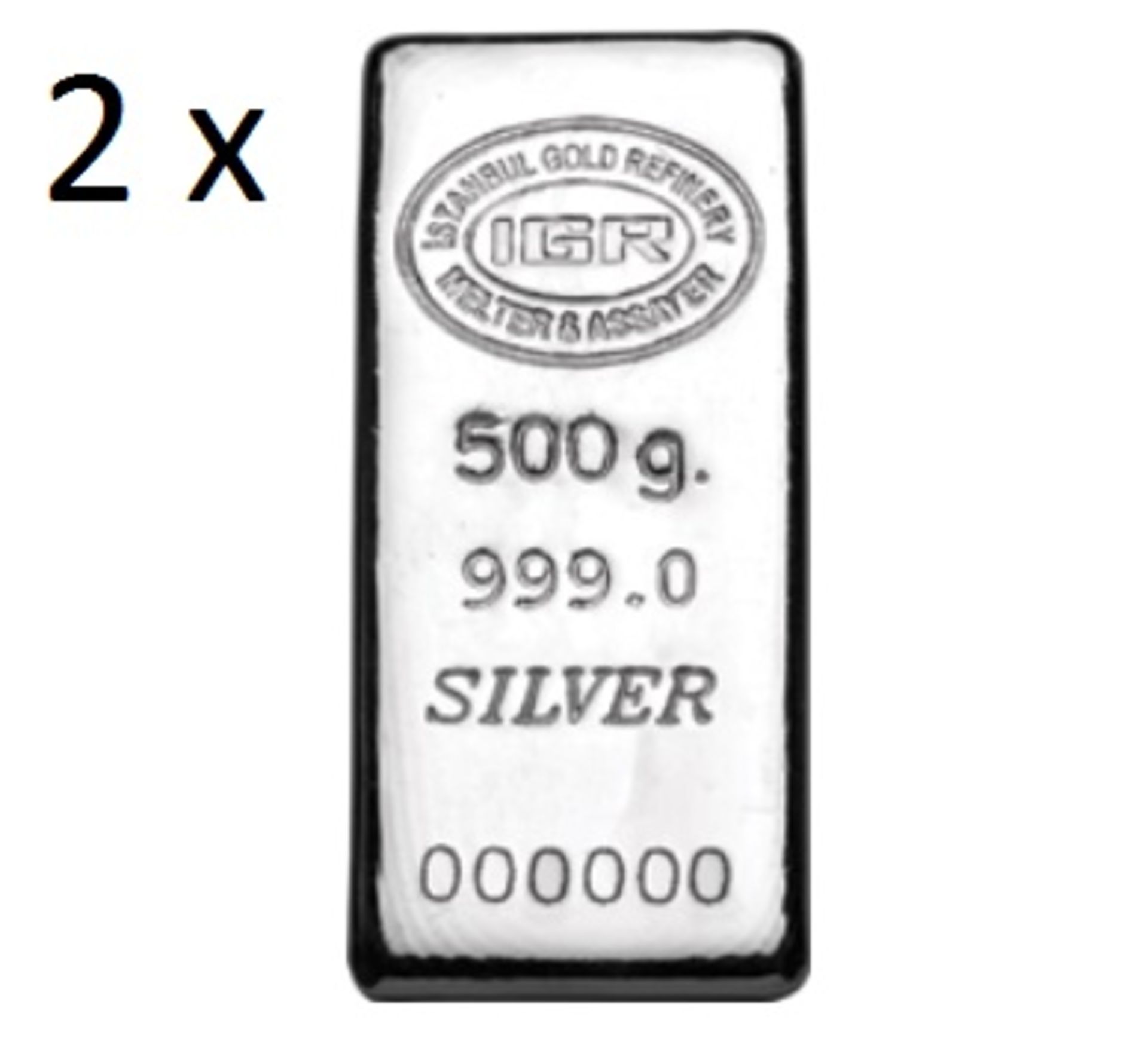 (2X) 500 gr 99,9 % Silver Bullion (Certified)