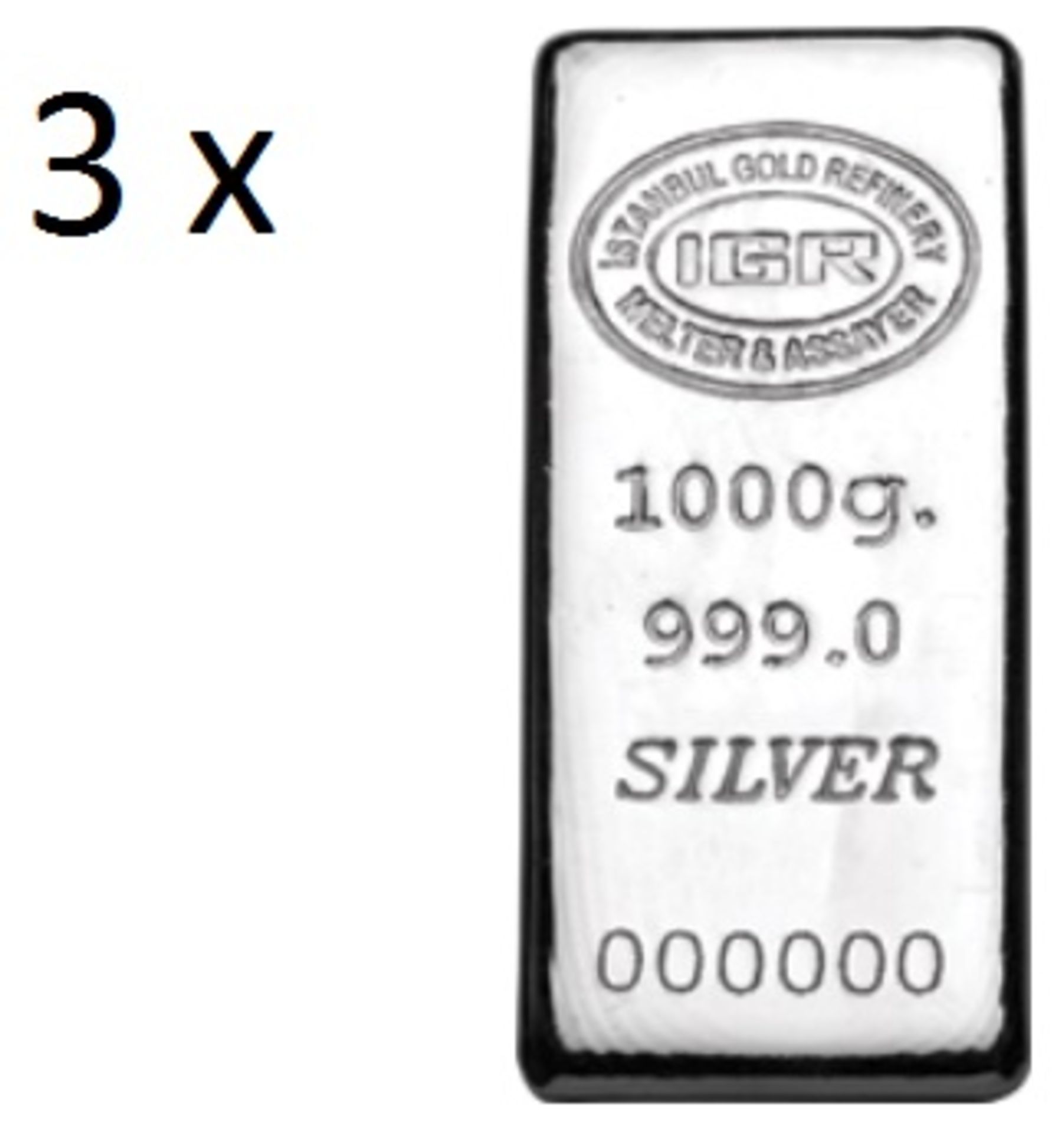 (3x) 1000 gr 99,9 % Silver Bullion (Certified)