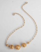 Collier, Gelbgold 916, China, Kordelkette, das Schmuckteil mit 5 durchbrochen