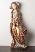 Holzplastik, Madonna mit Rosen, 19./20. Jahrhundert, aus einer Wurzel plastischgeschnitzte