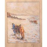 Kerenol, F. (19./20. Jahrhundert), Einholen von Tang an der Küste, Aquarell, re. u. sign.Ca. 26 x 20