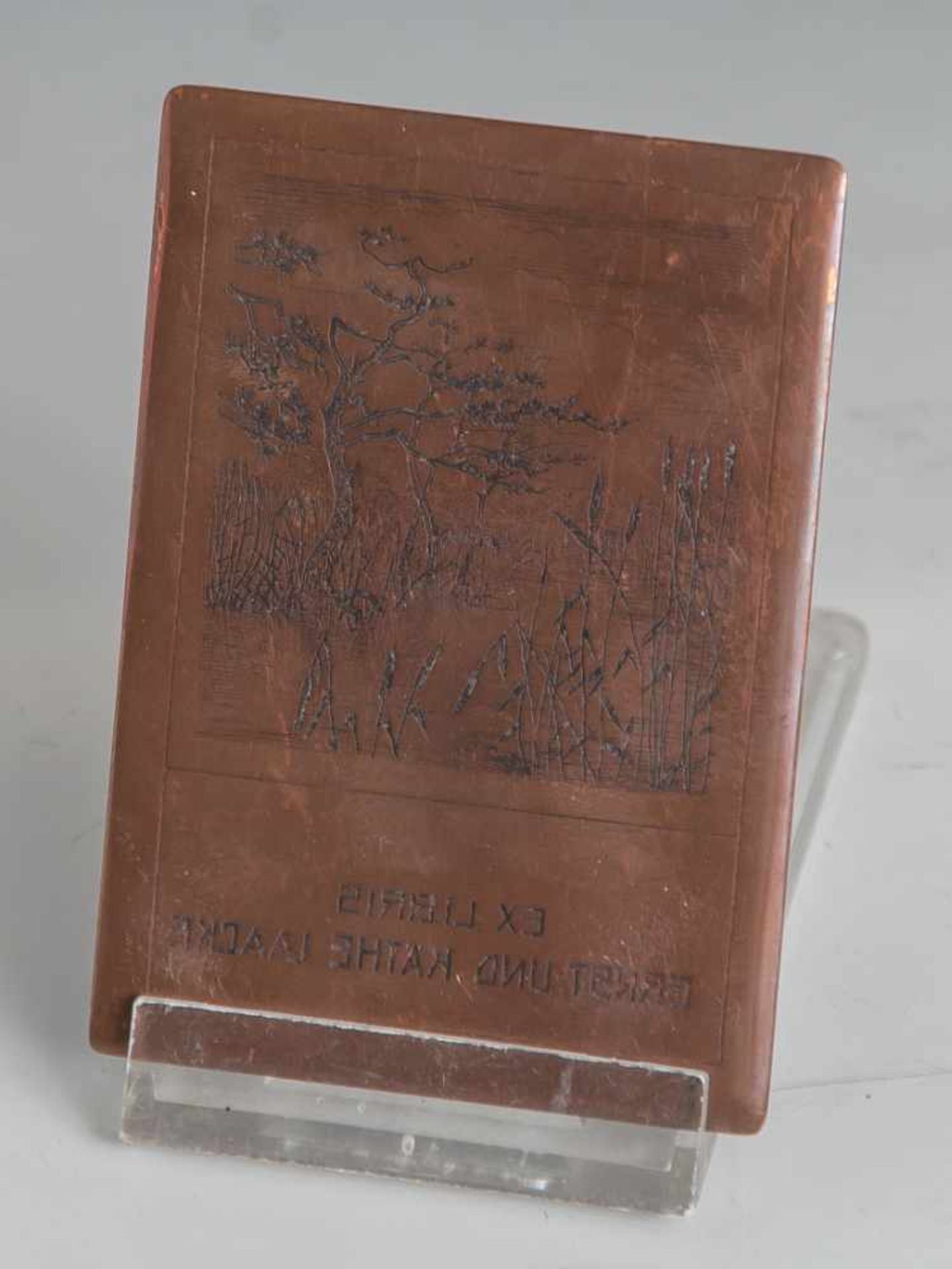 Kupferplatte Ex Libris. Ca. 10 x 7 cm.
