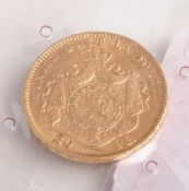20 Francs, Belgien, 1877, Leopold II, Gold 900/1000, 5,81 gr., vorzüglich.