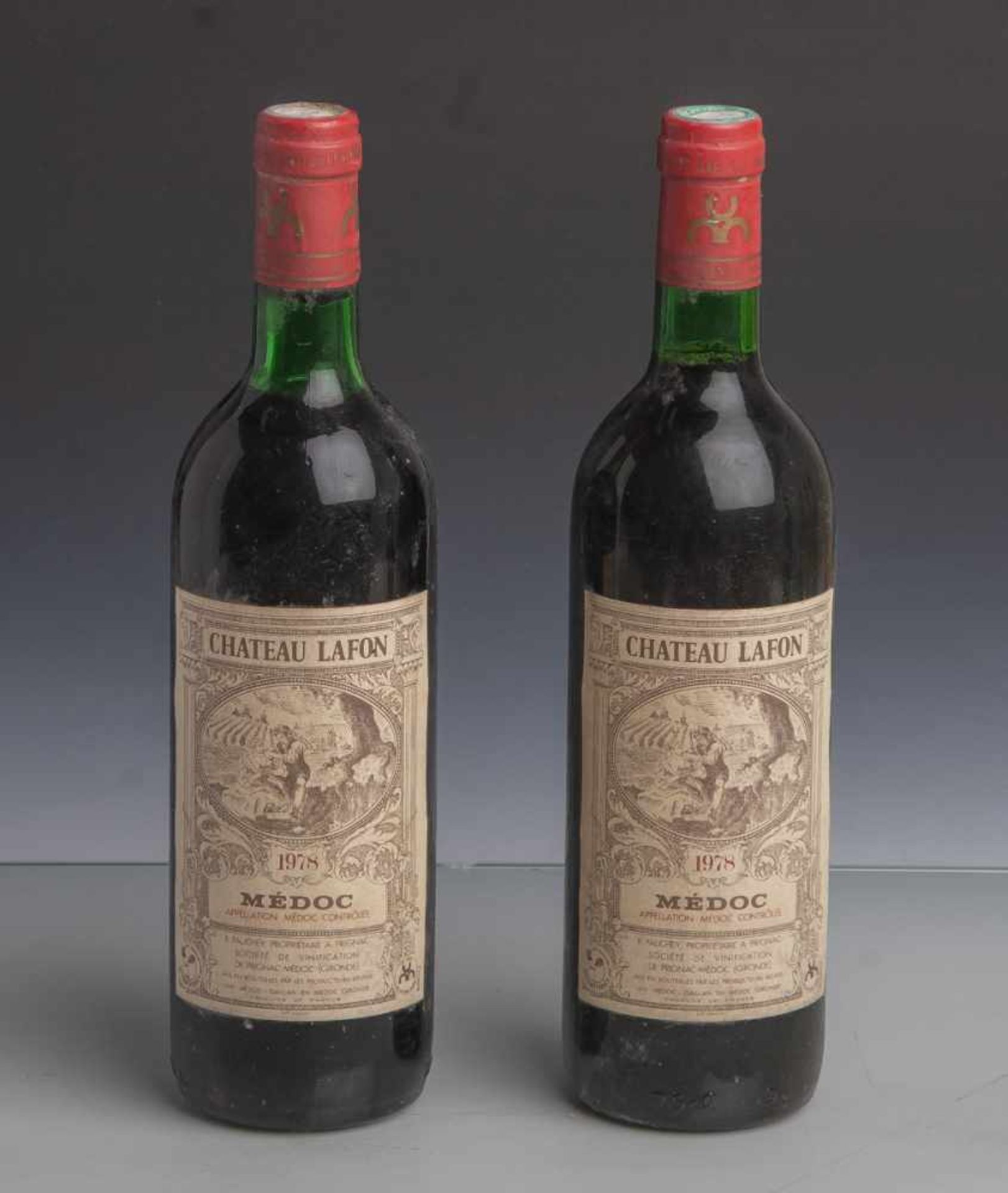 Zwei Flaschen Rotwein, Chateau Lafon, 1978, Médoc, Appellation Médoc Contrôlée,Frankreich, 750 ml,