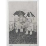 Hünecke, Wolfgang (*1950 in Bonn), "Regenschirme", Lithographie, re. u. sign., li. u.nummeriert "