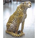 Große Tierplastik, sitzender Gepard, wohl 70er Jahre, Keramik, naturalistisch gefasst,Herkunft
