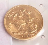 Sovereign-Münze, Großbritannien, 1911, George V, Gold 917/10000, 7,37 gr., vorzüglich.