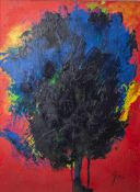 Jani, Feuerbaum, Acryl/Lw., re. u. sign., ca. 80 x 60 cm, Holzrahmung.