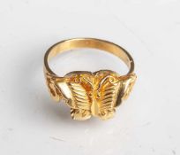 Schmetterlingsring, Gelbgold 916, China, Ringgröße: 55, ca. 6,4 gr.