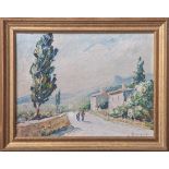 Hurard, Joseph (1887-1956), Landschaft in der Provence mit Dorfstraße u. figürl. Staffage,Öl/Karton,