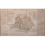"Plan de la Ville de Mayence", von P. Brand, kolorierter Kupferstich, Stadtplan von Mainzum 1750,