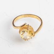 Damenring, Gelbgold 916, der Ringkopf ausgefasst mit 1 rund-facettierten Citrin, DM. ca.8,5 mm,