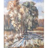 Götz, R. (20. Jahrhundert), Landschaft mit Bäumen, Aquarell/Papier, re. u. sign., ca. 25 x42,5 cm,