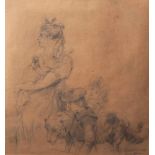 Altheim, Wilhelm (1871-1914), Mutter mit Kindern und Haushund, Bleistiftzeichnung/ Skizze,re. u.