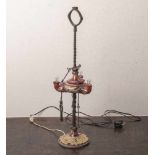 Öllampe, wohl Venetien, 19. Jahrhundert, Keramik und Eisen. Fuß und Lampenteil ausKeramik, farbige