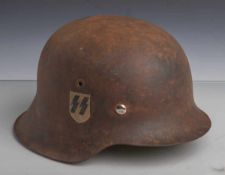 Deutscher Stahlhelm (2. WK), Rand ohne Bördelung, Innenstempelung im Nacken NS6-D462,Innenleder neu,