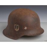 Deutscher Stahlhelm (2. WK), Rand ohne Bördelung, Innenstempelung im Nacken NS6-D462,Innenleder neu,