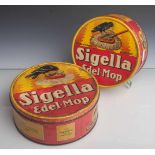 Konvolut von zwei versch. großen runden Deckelblechdosen (20. Jahrhundert),"Sigella-Edel-Mop",