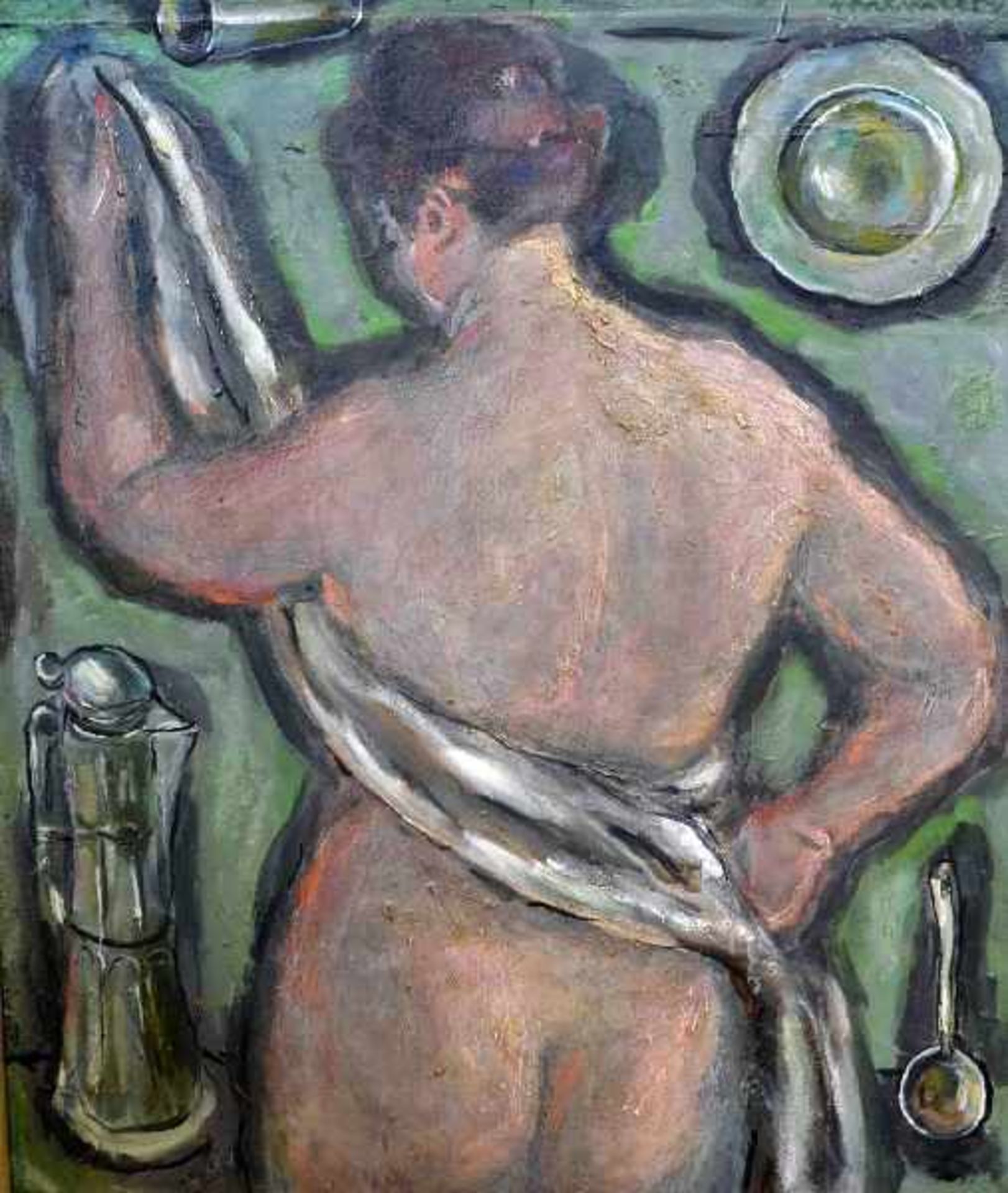 Kunitzer, Friedrich (1907 - 1998), weiblicher Rückenakt m. weissem Tuch, Öl/Lw, rechtsoben sign.