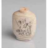 Snuff-bottle, China, um 1900, Anfang 20. Jahrhundert, Bein, geschnitzt, mit graviertem undschwarz