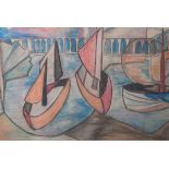 Unbekannter Künstler (20. Jahrhundert), Farbzeichnung, drei Segelboote im Hafen, re. u.sign. (