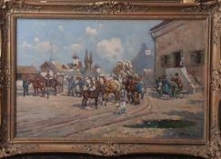 Gerhart, A. (wohl Anton Gerhart 1879-1944), Pferdemarkt in dörflicher Umgebung, Öl/Lw., u.re.