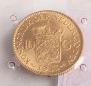 10 Gulden, Niederlande, 1913, Königin Wilhelmina (1890-1948), Gold 900/1000, 6,729 gr, DM.22,5 mm,