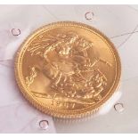 Sovereign-Münze, Großbritannien, 1967, Elisabeth II, Gold 916/10000, 7,31 gr.