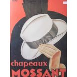 Plakat, Chapeaux Mossant, 20. Jahrhundert, im Stil der 20er Jahre, wohl Nachdruck,Schatten eines