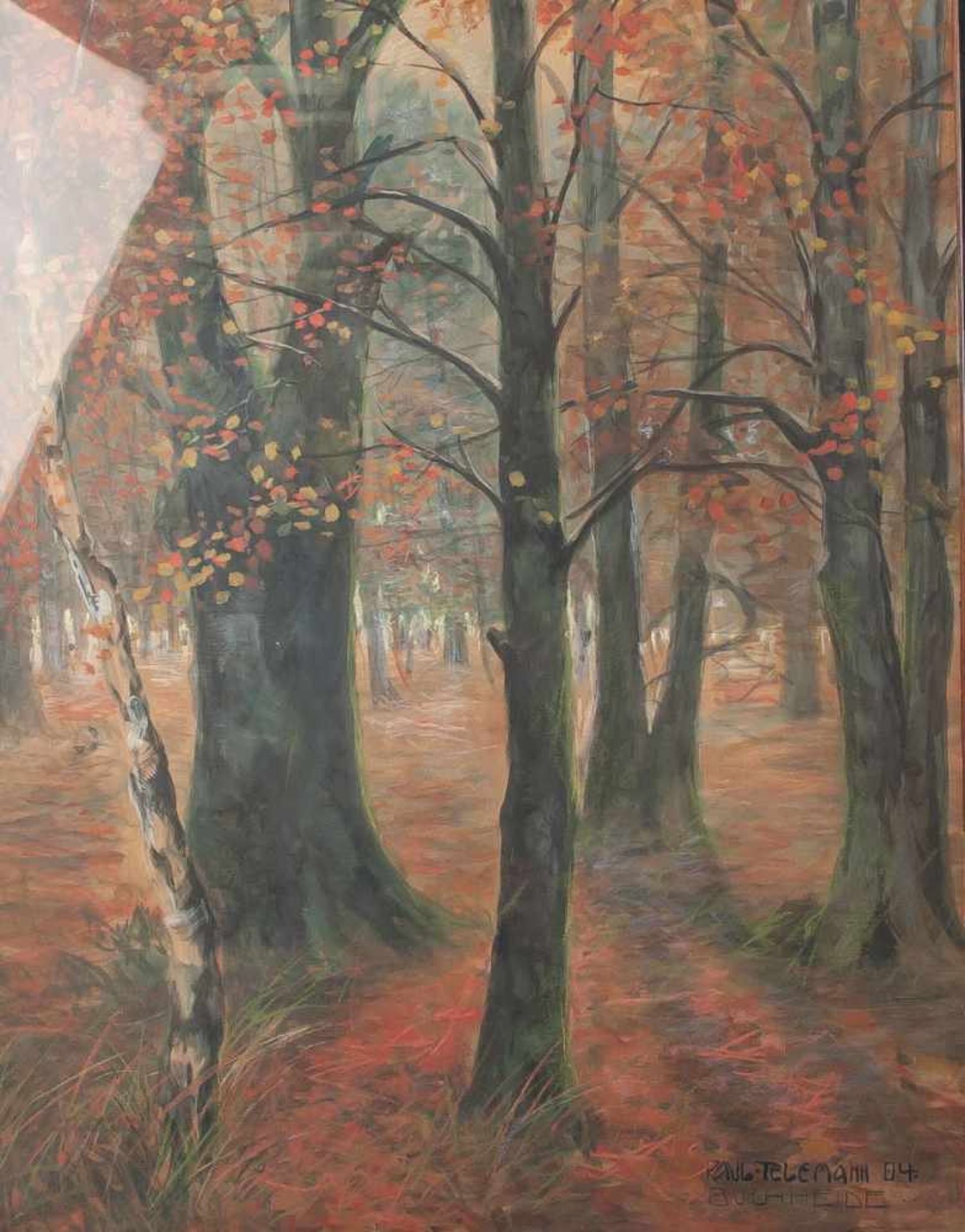 Telemann, Paul (19./20. Jahrhundert), Herbstliche Waldlandschaft, Aquarell u. Farbkreide,re. u.